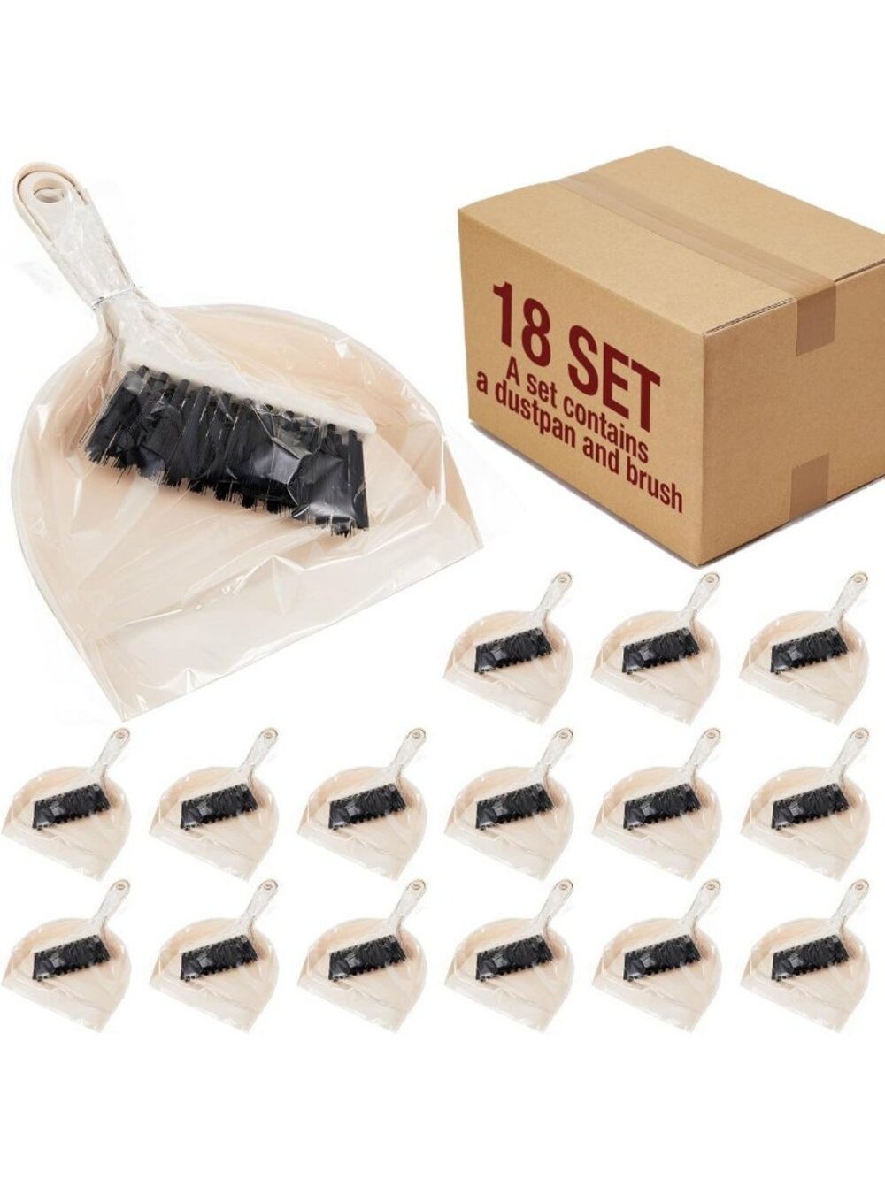 Mini Dustpan Brush Set - 18 Pack Small Broom Set for Easy Cleaning, Beige